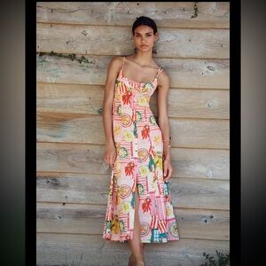 NWT! Zara PATCHWORK PRINT LINEN MIDI DRESS